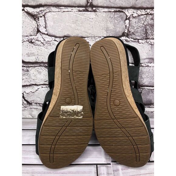 Clarks Unstructured Black Leather Criss Cross Strap Cork Wedge Sandals Women 7M - Picture 9 of 16